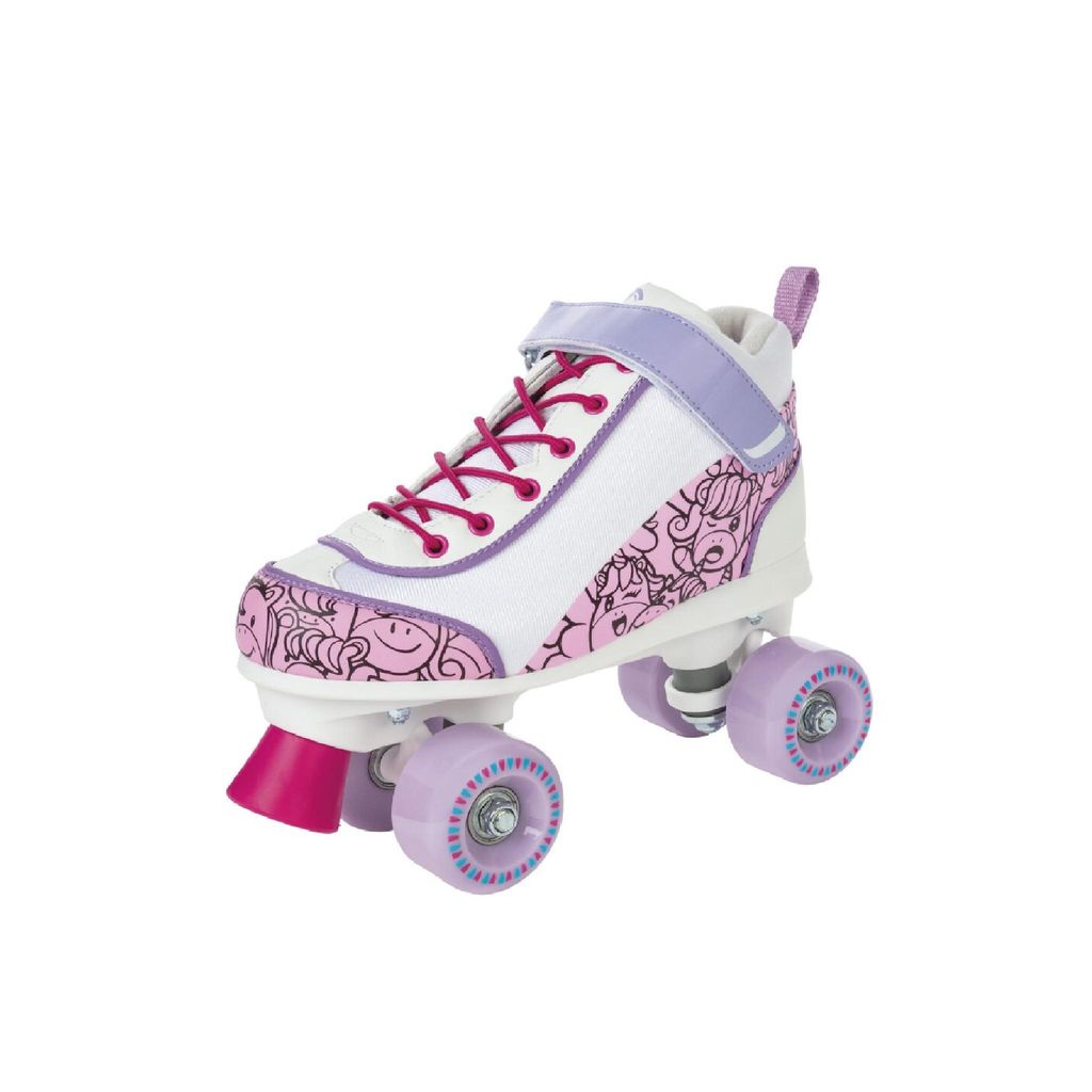 CRIVIT Kinder Rollschuhe, PolyurethanRollen, ABEC-5 Kugellager (weiß/rosa/lila, 35/36)
