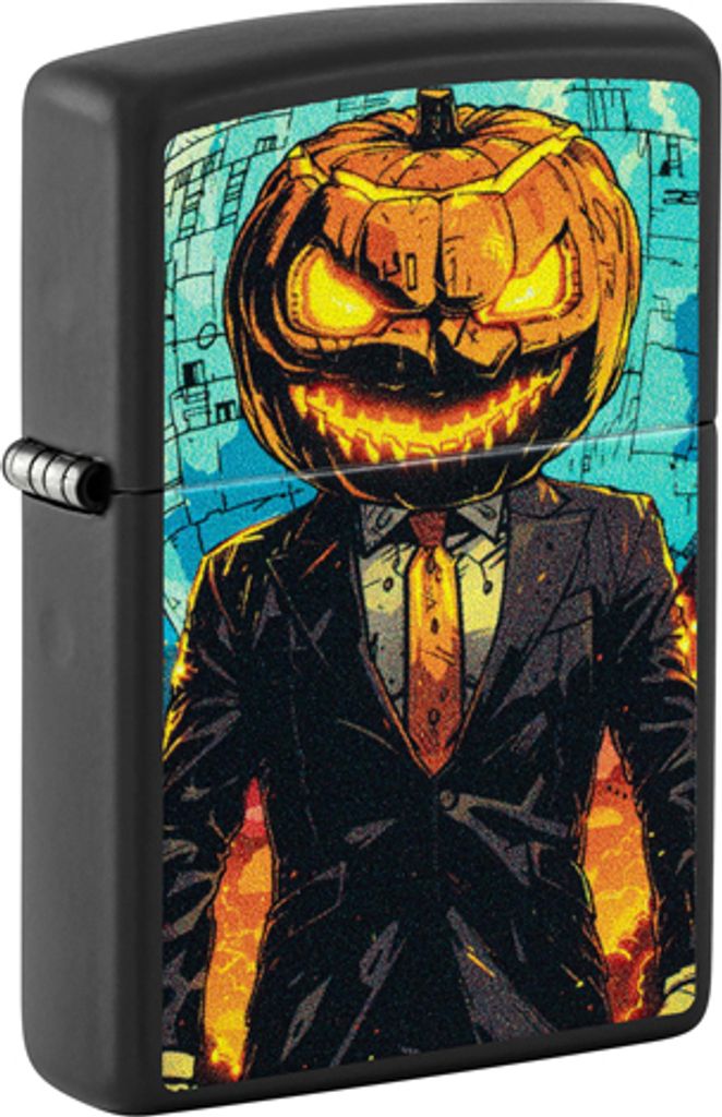 Zippo Feuerzeug schwarz Mister Pumpkin 60007383 mit Black Matte Finish und Kürbisspuk Design