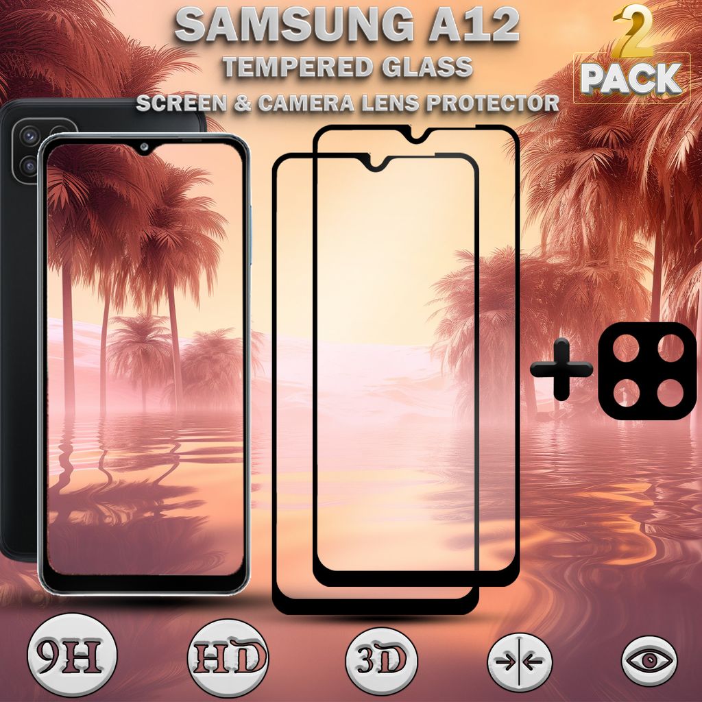 2-Pack Samsung Galaxy A12 Displayschutzfolie und 1-Pack Objektivschutz aus 9H gehärtetem Glas