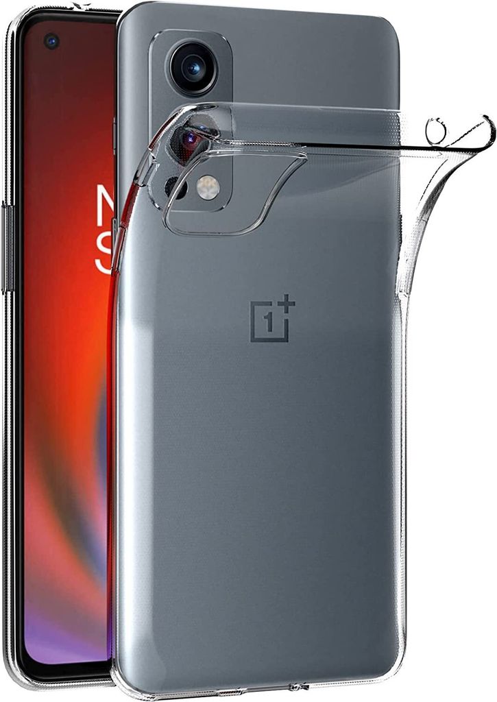 A clear phone case is shown on a OnePlus Nord 2 5G phone.