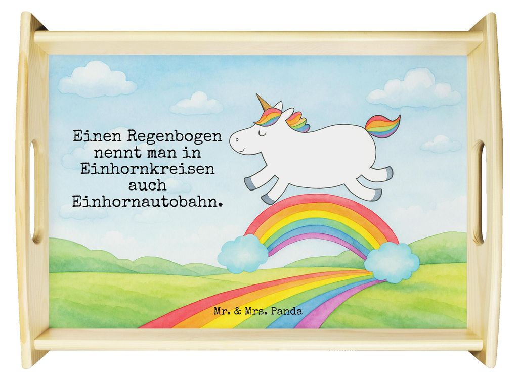Mr. & Mrs. Panda betttablett Einhorn Regenbogen Design - Weiß - Geschenk, Einhornpower, Tablett, Deko, Erwachsenwerden, Unicorn, Kaffee, Glitzer, ...
