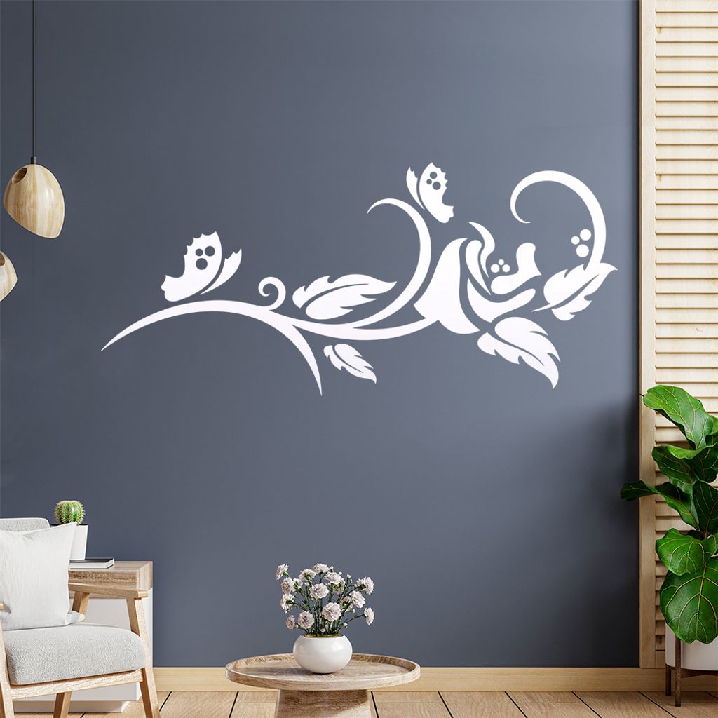 Falter Schmetterling Ranke Wandtattoo in 6 Größen - Wandaufkleber Wall Sticker - Dekoration, Küche, Wohnzimmer, Schlafzimmer, Badezimmer