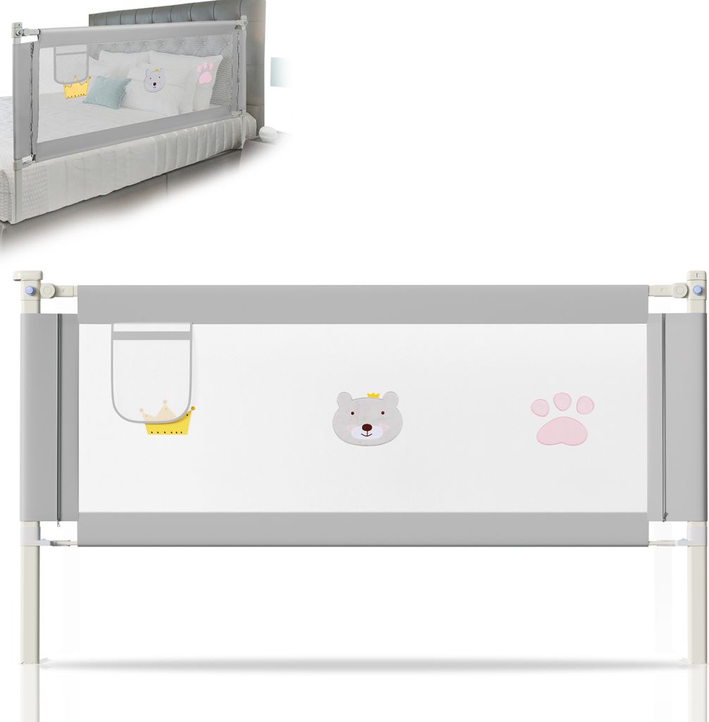 Hengda 150cm Bettgitter Bettschutzgitter Kinderbettgitter Höhenverstellbar Babybettgitter Rausfallschutz Für Babys Und Kinder grau