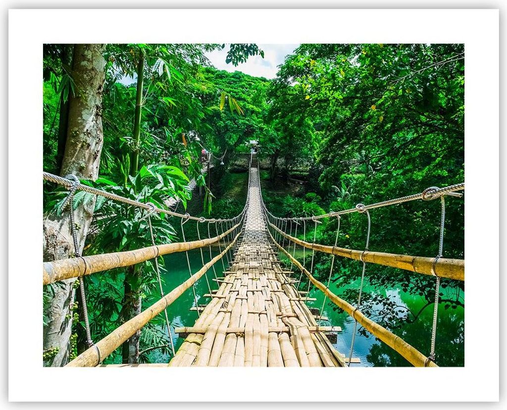Poster - Poster ohne Rahmen - Gehweg Baum Holz Steg - 50x40 cm - Wand Bild - Wanddeko - Wandbilder - Kunstposter - Wandposter - Bilder - Kunstdruck...