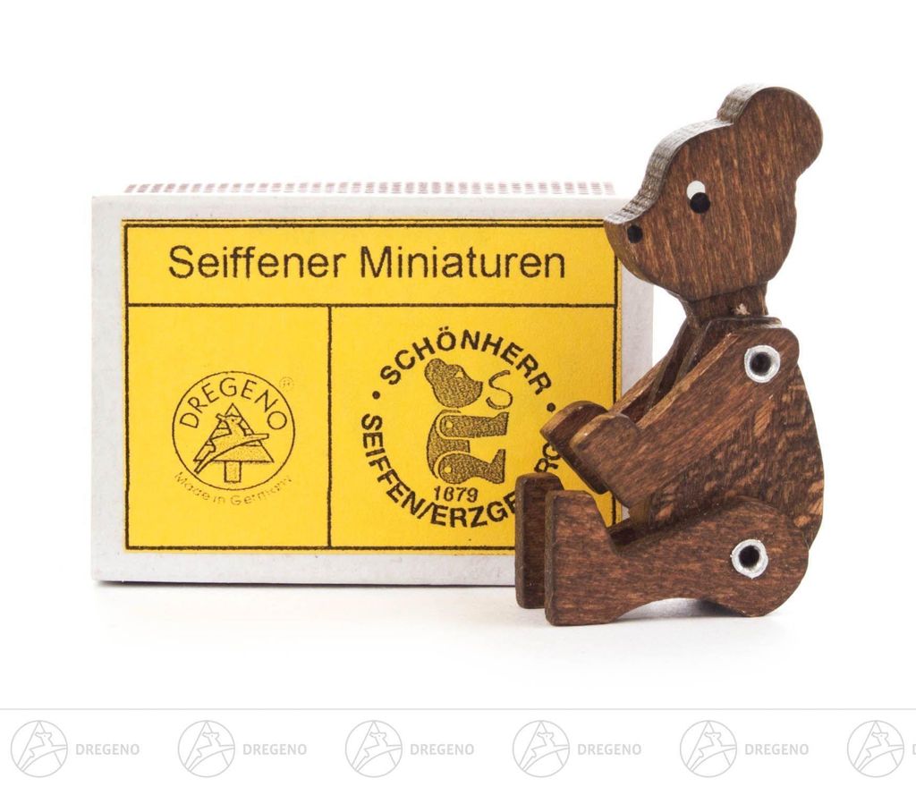 Miniatur Zündholzschachtel Bär braun Höhe ca 5 cm NEU