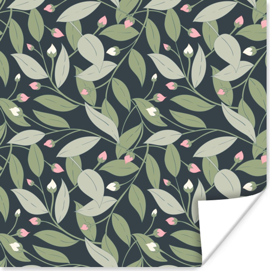 MuchoWow Poster Blumen - Blätter - Muster 100x100 cm - Babyzimmer