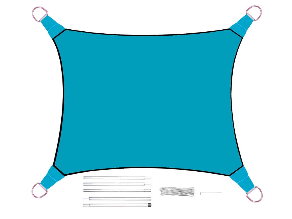 Sonnensegel Rechteckig 3x4m Blau mit Stangenset für den Garten Sonnenschutzsegel
