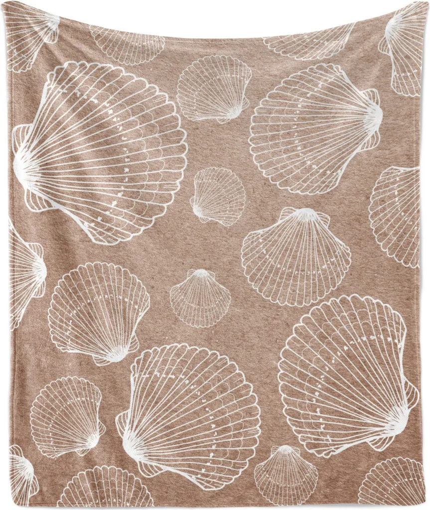 Jeté de Lit Polaire Doux 175x230 cm Plaid Flanelle Design Coquillages