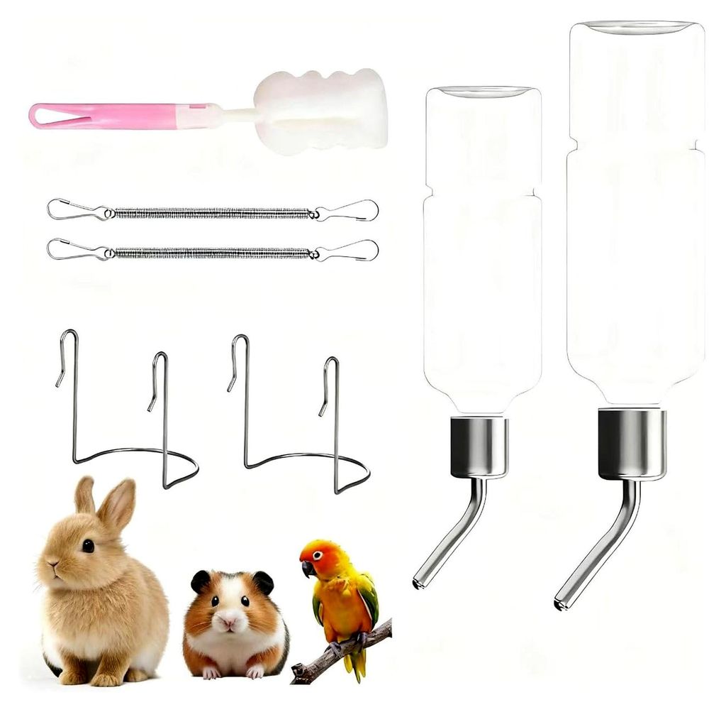 Trinkflasche für Kaninchen, 2 Stück, für Meerschweinchen, Hamster und andere Nager, 350 ml + 180 ml