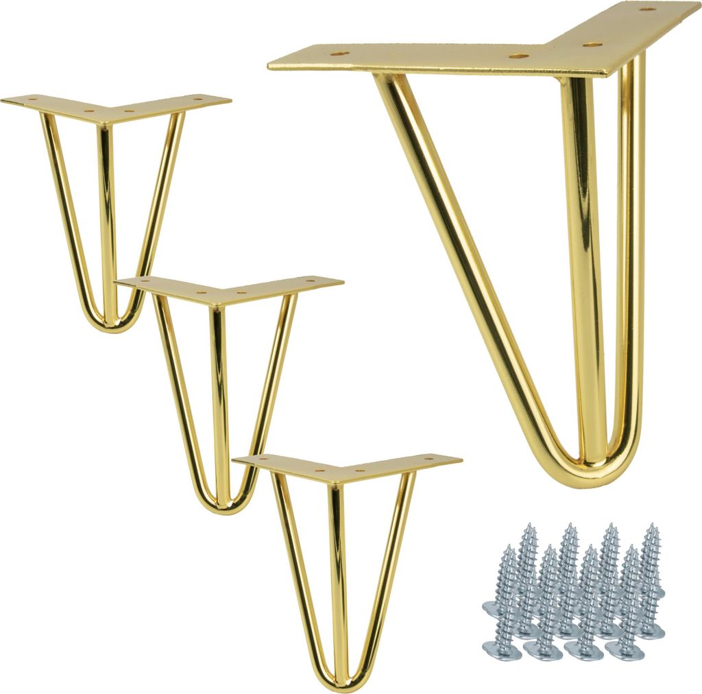 Set von 4 Möbelbeinen im Hairpin-Stil, goldfarbig, 15 cm Produktbild 