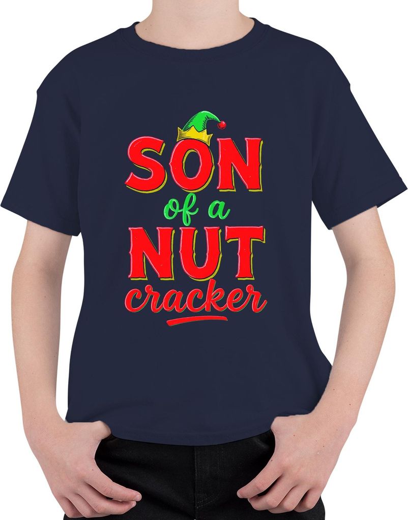 SON of a NUT lustig Weihnachten Geschenk Sohn Nussknacker Humor Uni Kinder T-Shirt, Navy, 116