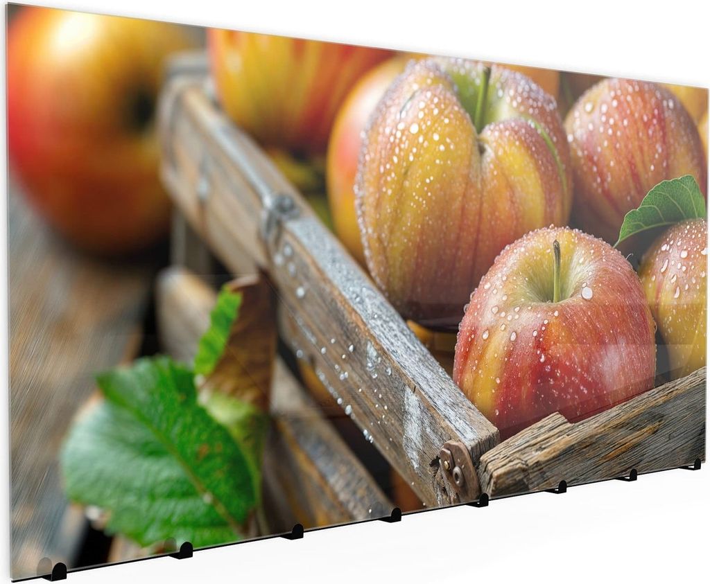 Wandgarderobe mit Magnetwand & Memoboard aus Glas Äpfel Holzkiste