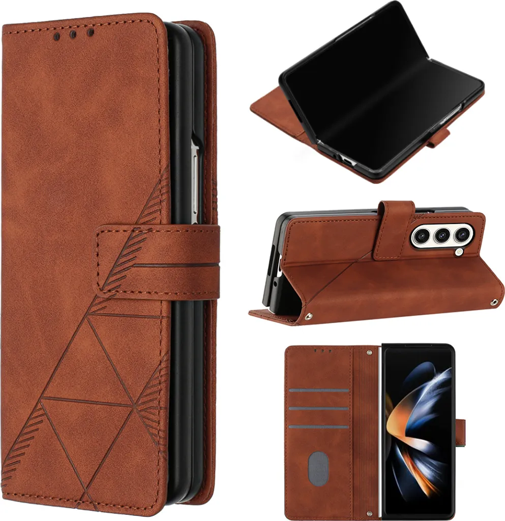 Custodia in Pelle Goffrata Samsung Z Fold 5 Marrone | Handmade Look
