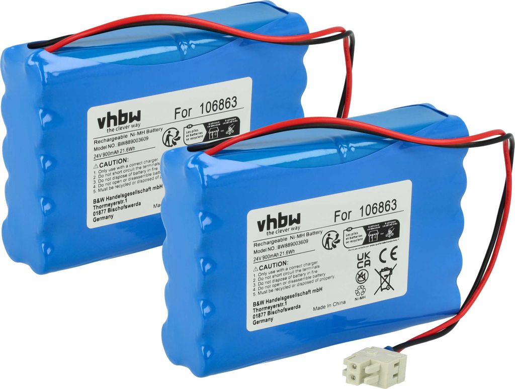 vhbw 2x Akku Ersatz für Geze 25020, 106863, ACN-GZ1, DCU1, 20KR15/48, 80100404, 4894128192794, 51526 für elektrische Schiebetür (0,9 Ah, 24 V, N...