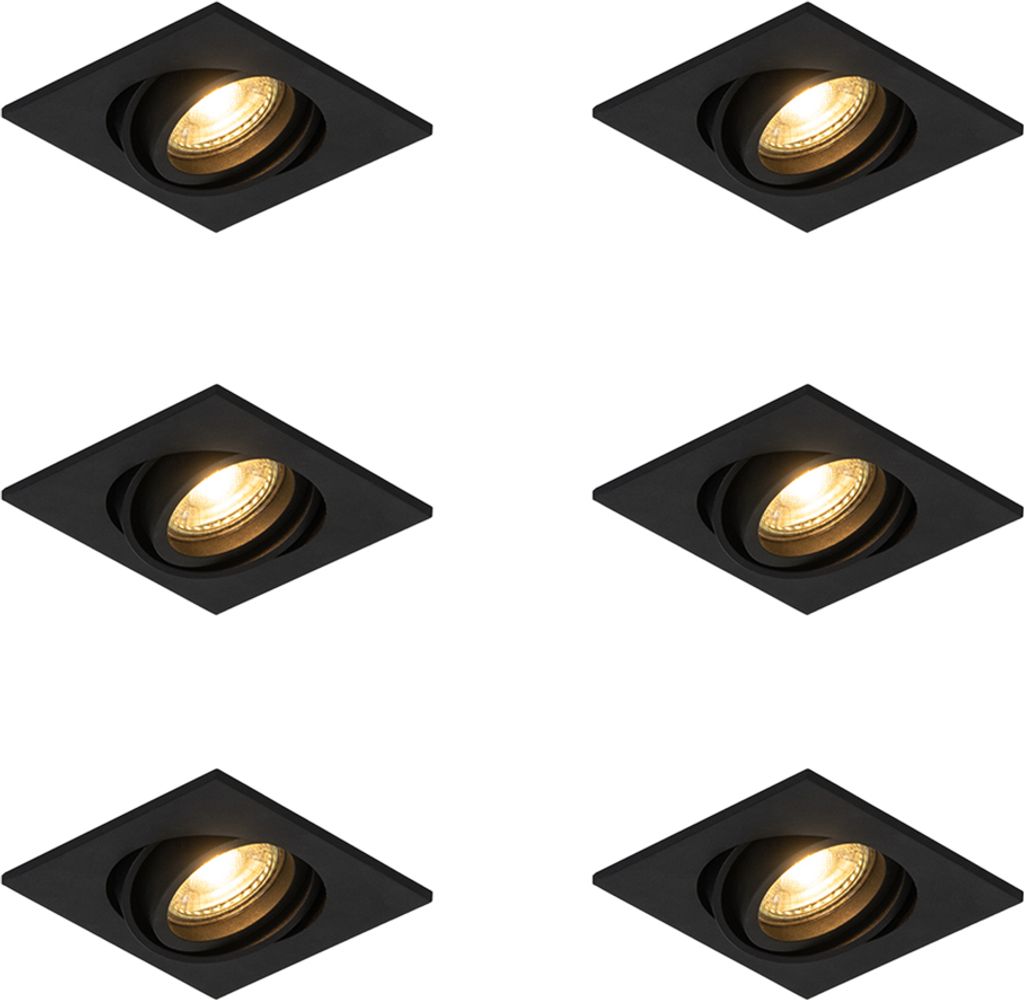 QAZQA - Set mit 6 modernen schwarzen, verstellbaren Einbaustrahlern - Club I Wohnzimmer I Schlafzimmer - Aluminium - LED geeignet GU10