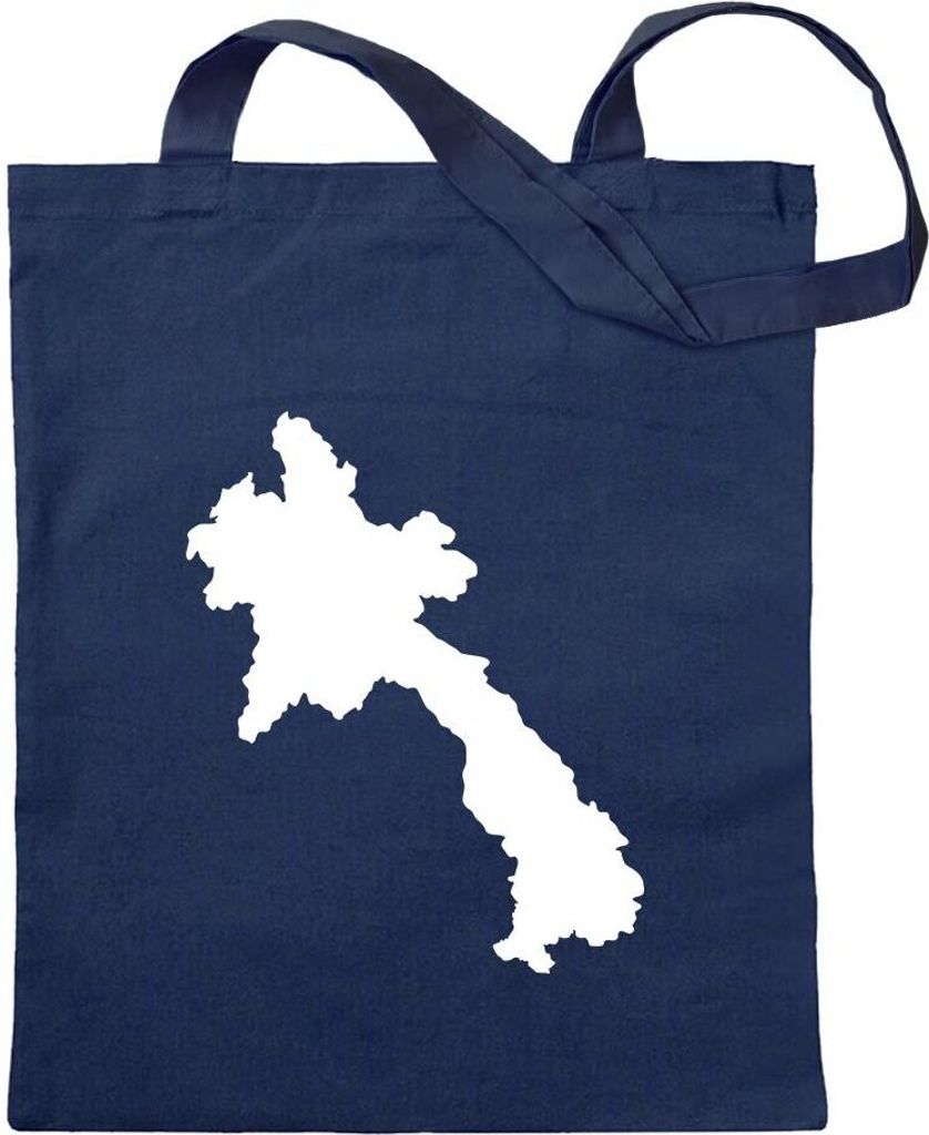 Kiwistar - Baumwolltasche - dunkelblau - Laos Umriss Kontur - Tragetasche Stoffbeutel Umhängetasche Langer Henkel