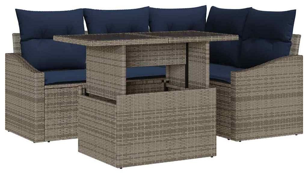 vidaXL Garten-Sofa-Set mit Kissen mit Kissen 5 pcs Grau und Marineblau