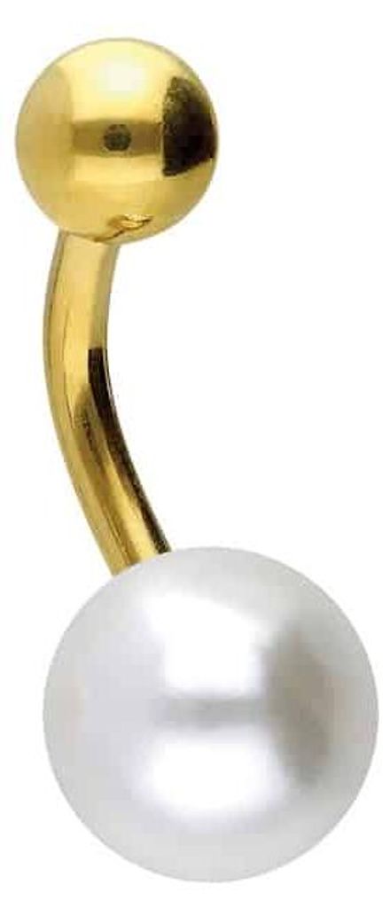 Bauchnabelpiercing Titan Bananabell SYNTHETISCHE PERLE + TITAN-KUGEL Gold Stablänge: 8mm