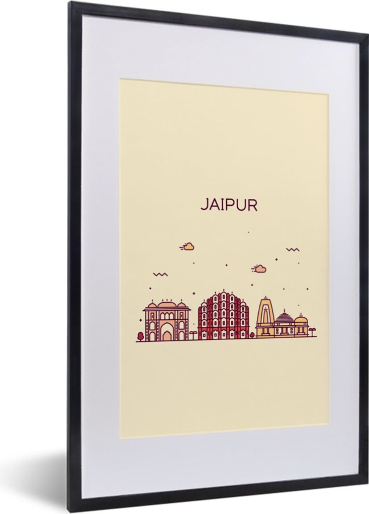 MuchoWow MuchoWow Gerahmtes Poster Indien - Jaipur - Skyline 40x60 cm - Poster mit zchwarzem Bilderrahmen - Poster in Rahmen