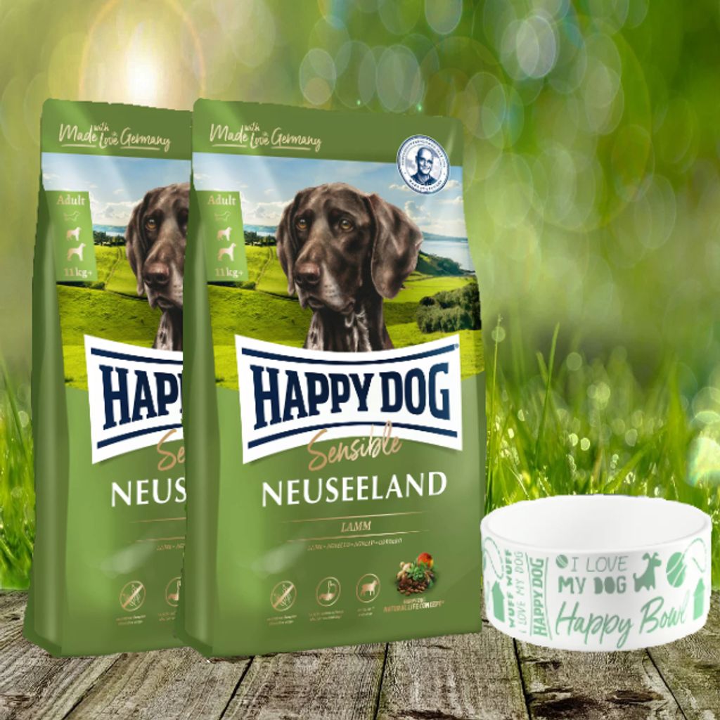 Happy Dog Sensible Neuseeland 2 x 12,5 kg + Happy Dog Futternapf geschenkt