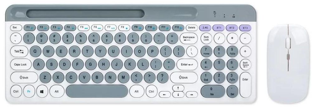 Tastatur und Maus - Kabelloses Set - Bluetooth + 2,4 GHz Dual-Mode - Wiederaufladbar - Leise Tasten - Multi-Geräte-Kopplung - Weiß
