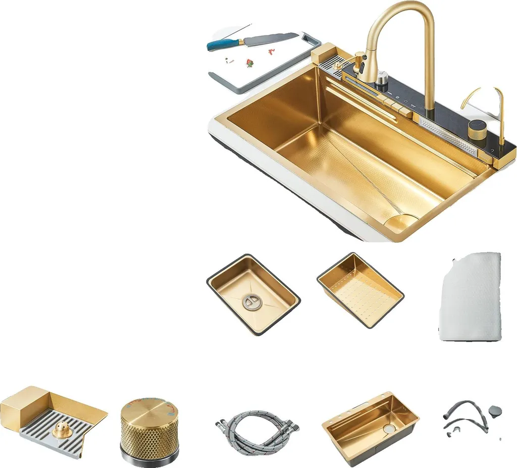 Évier simple cuve or brossé idéal pour rénovation cuisine luxueuse