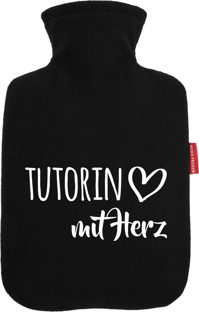 Huuraa Wärmflasche Tutorin mit Herz 1,8 Liter Black Classic Veloursbezug Bettflasche Geschenkidee