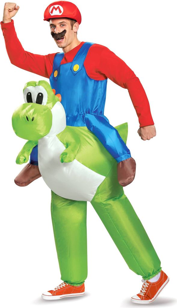 Aufblasbares Nintendo Huckepack-Kostüm Mario auf Yoshi Lizenzware grün-blau-rot