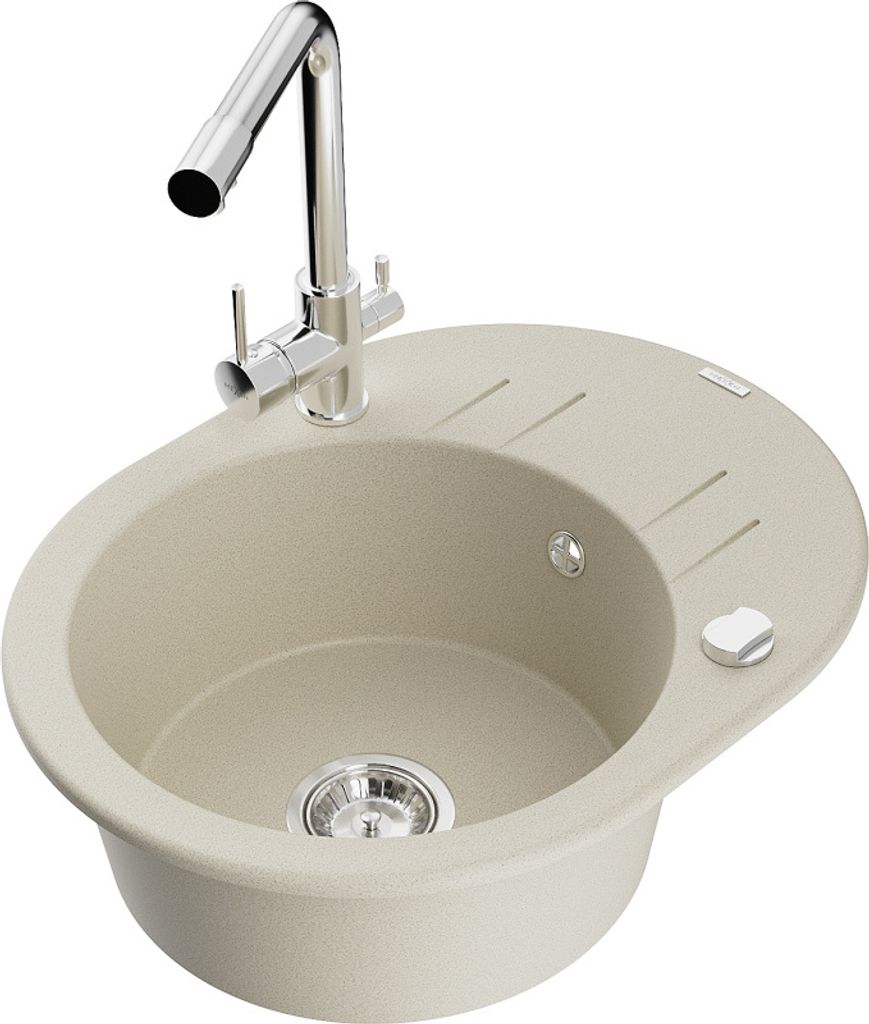 Mexen Kevin 1 Becken-Granitspüle mit Abtropffläche und Mischbatterie Duero, Beige - 6517-69-671600-00