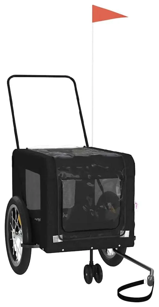 Remorque vélo chien Noir en tissu Oxford et fer robuste pour balades