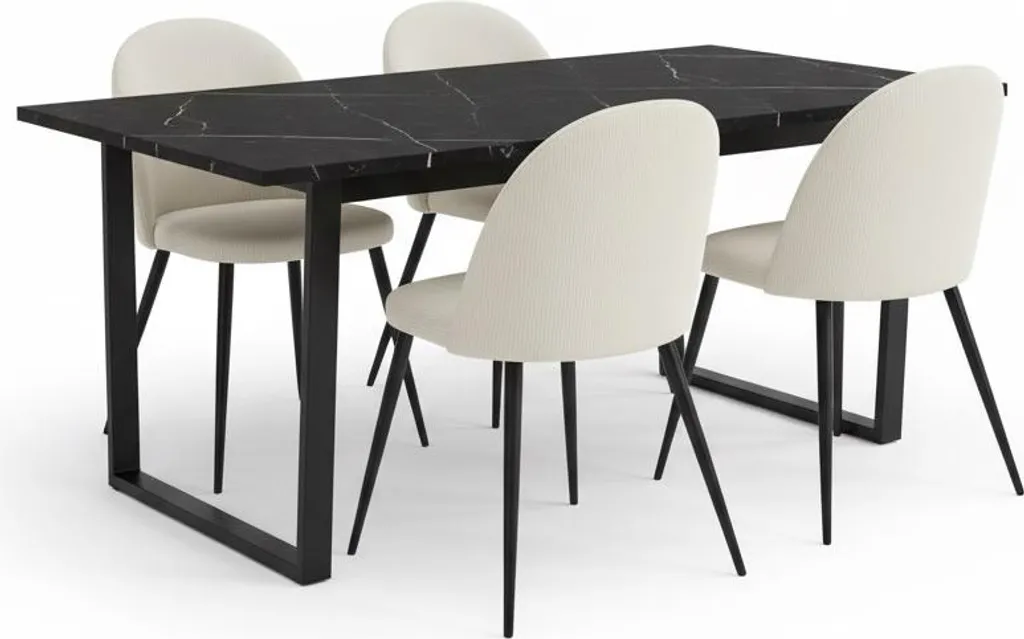 Table à Manger Gain de Place Marbre Noir et 4 Chaises Confortables