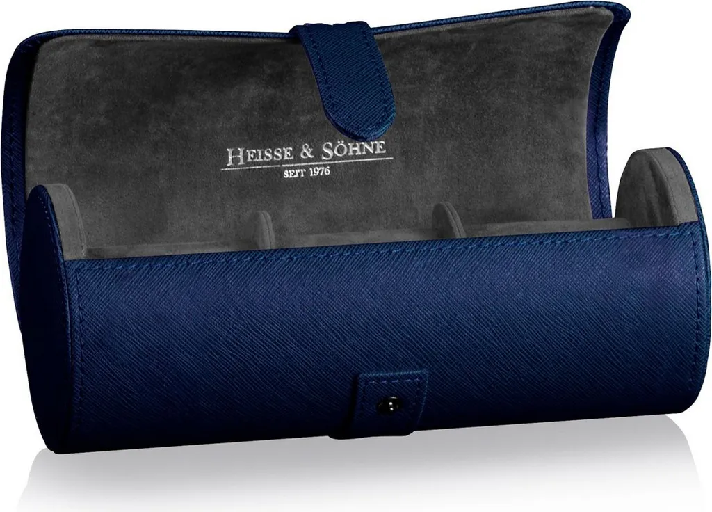 Étui de transport pour 3 montres en cuir bleu Rondo Heisse & Söhne