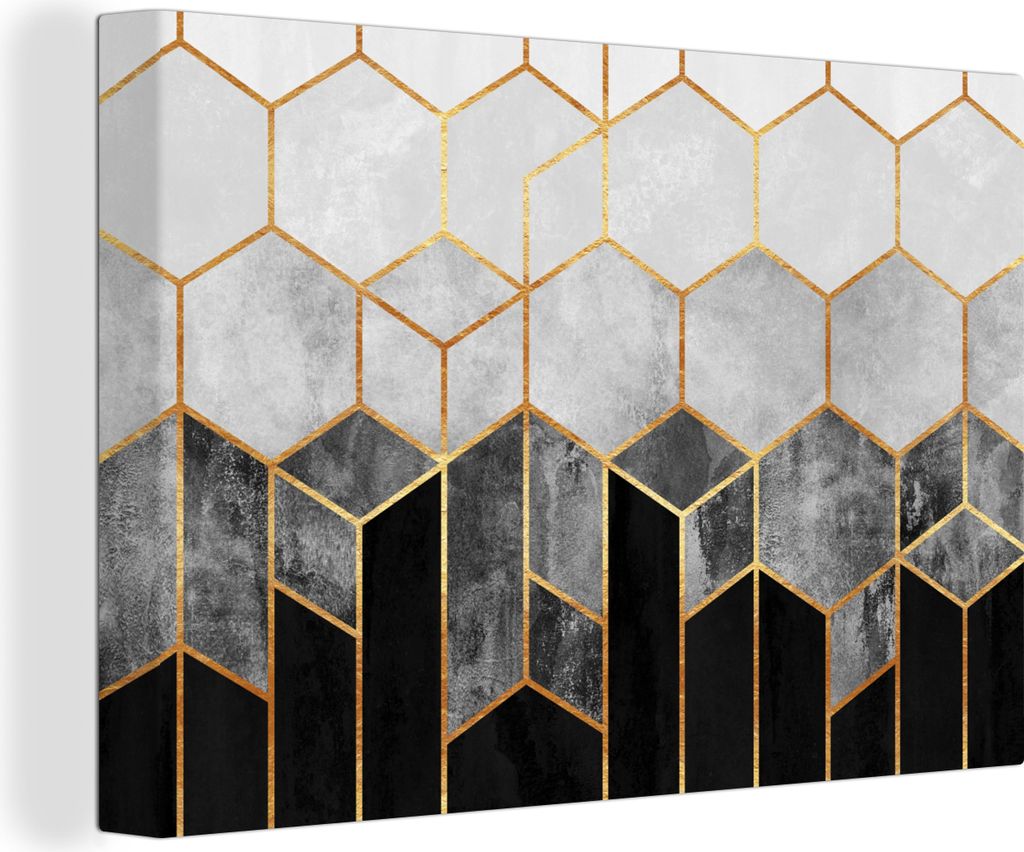 OneMillionCanvasses - Leinwandbilder - 150x100 cm, Gold - Sechseck - Chic - Muster - Luxus, Wandbilder Kunstdruck Wanddekoration - Foto auf Leinw...