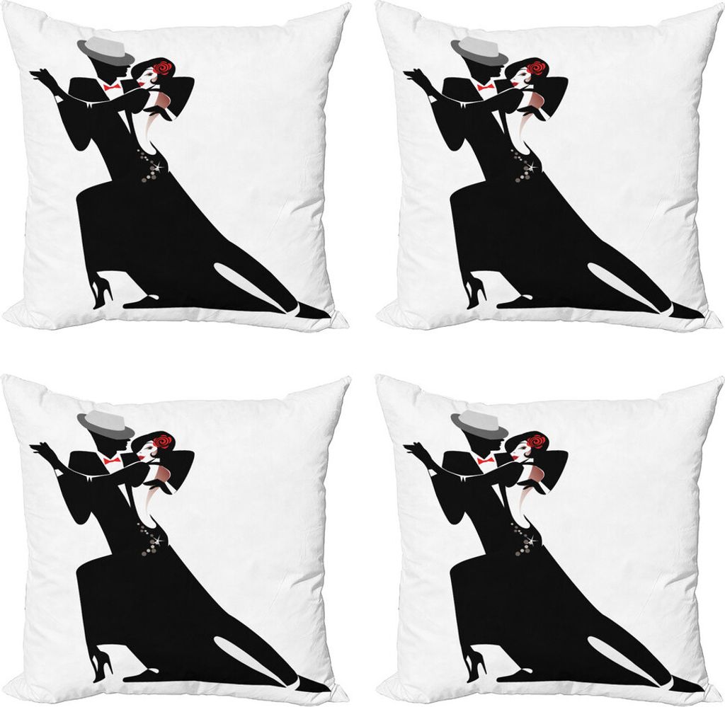 ABAKUHAUS Retro Kissenbezug Set (4 Stück), Romantische Tanzpartner, Moderner Doppelseitiger Digitaldruck, 45 cm x 45 cm, Weiß schwarz