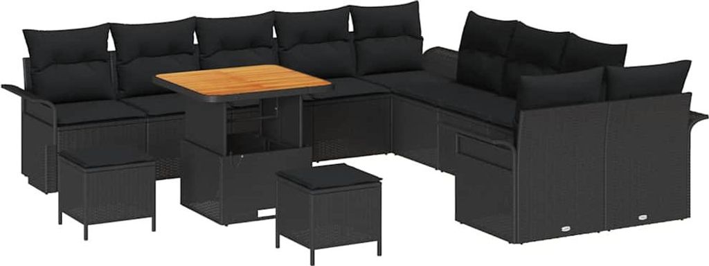 Gartensofa-set mit Kissen 13 pcs Schwarz Poly-Rattan
