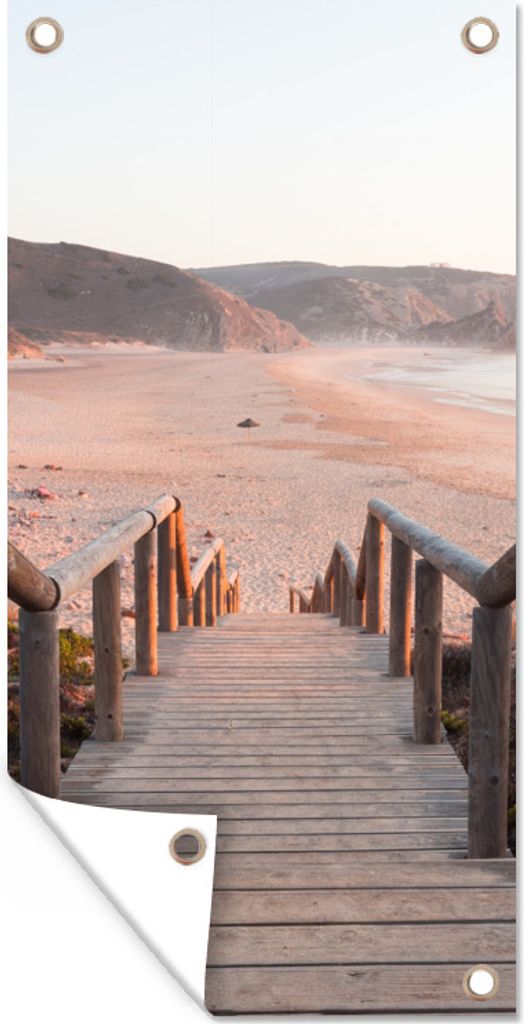 MuchoWow 80x160 cm Outdoor-Poster Gartendeko Sichtschutz Garten Poster für den Garten Treppe - Küste - Sand