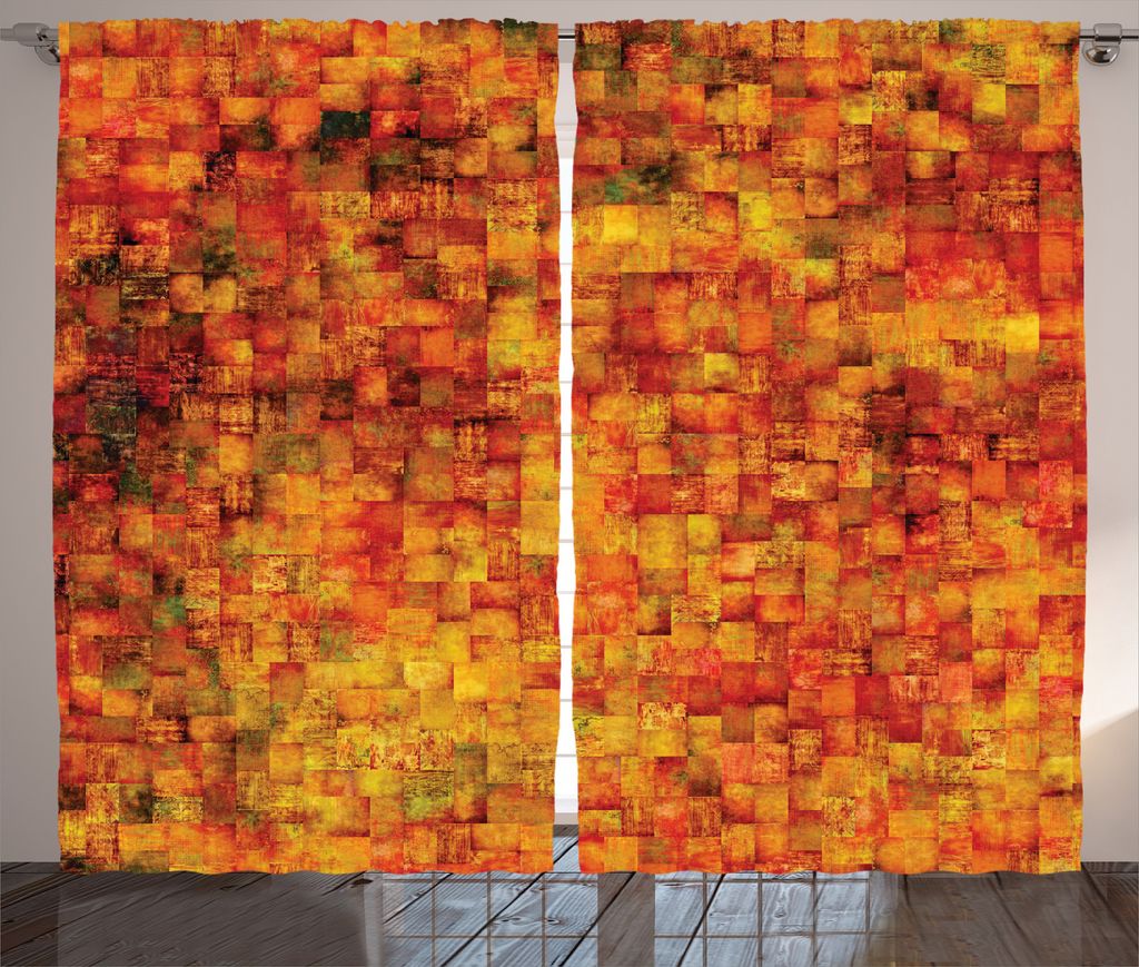 ABAKUHAUS Orange Rustikaler Vorhang, Vintage Mosaik Grunge, Wohnzimmer Universalband Gardinen mit Schlaufen und Haken, 280 x 175 cm, Orange Senf