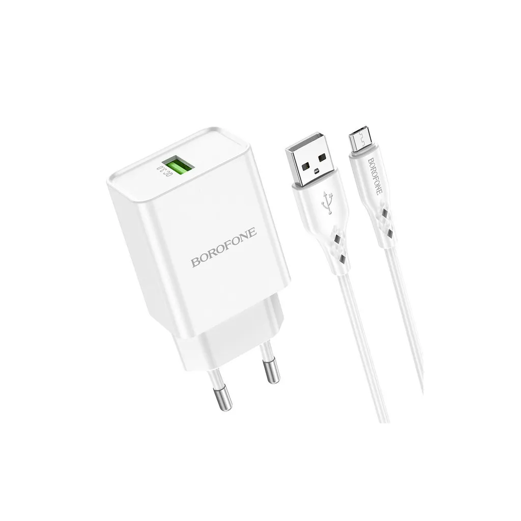 Borofone BN5 Caricabatterie a luce solare con cavo MicroUSB, QC 3.0, 18 W, bianco