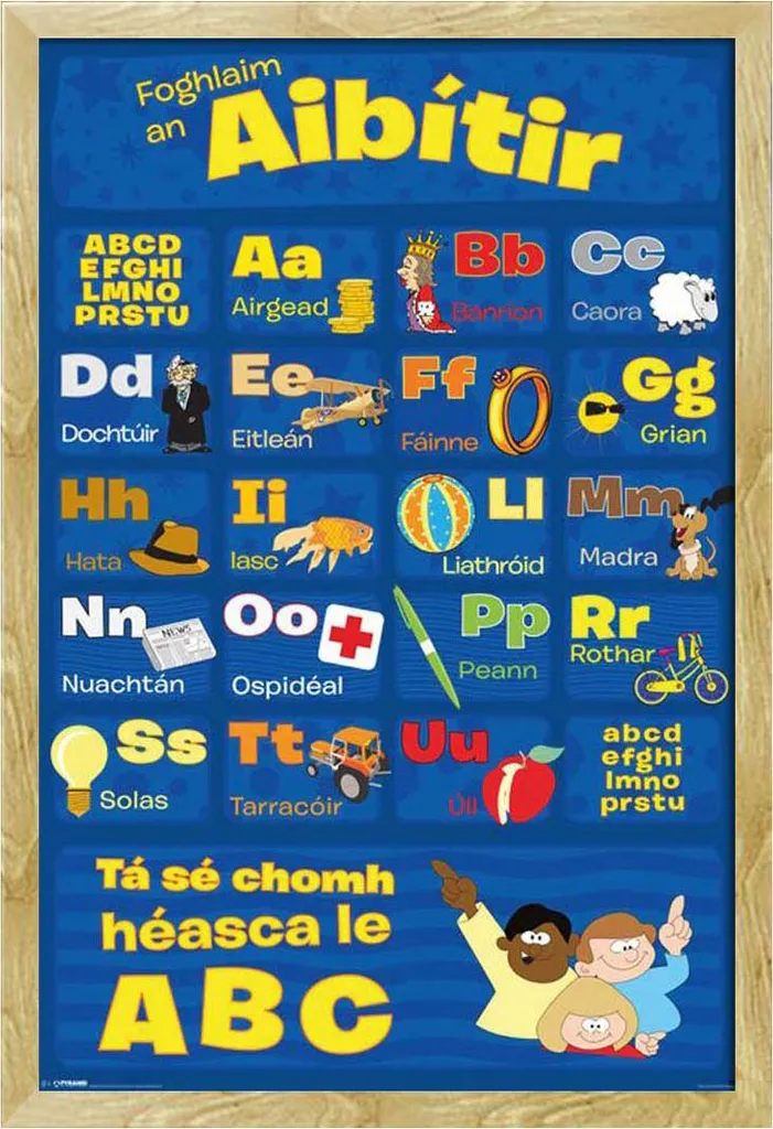 Poster Alphabet Irlandais Incassable avec Cadre Shinsuke MDF Hêtre