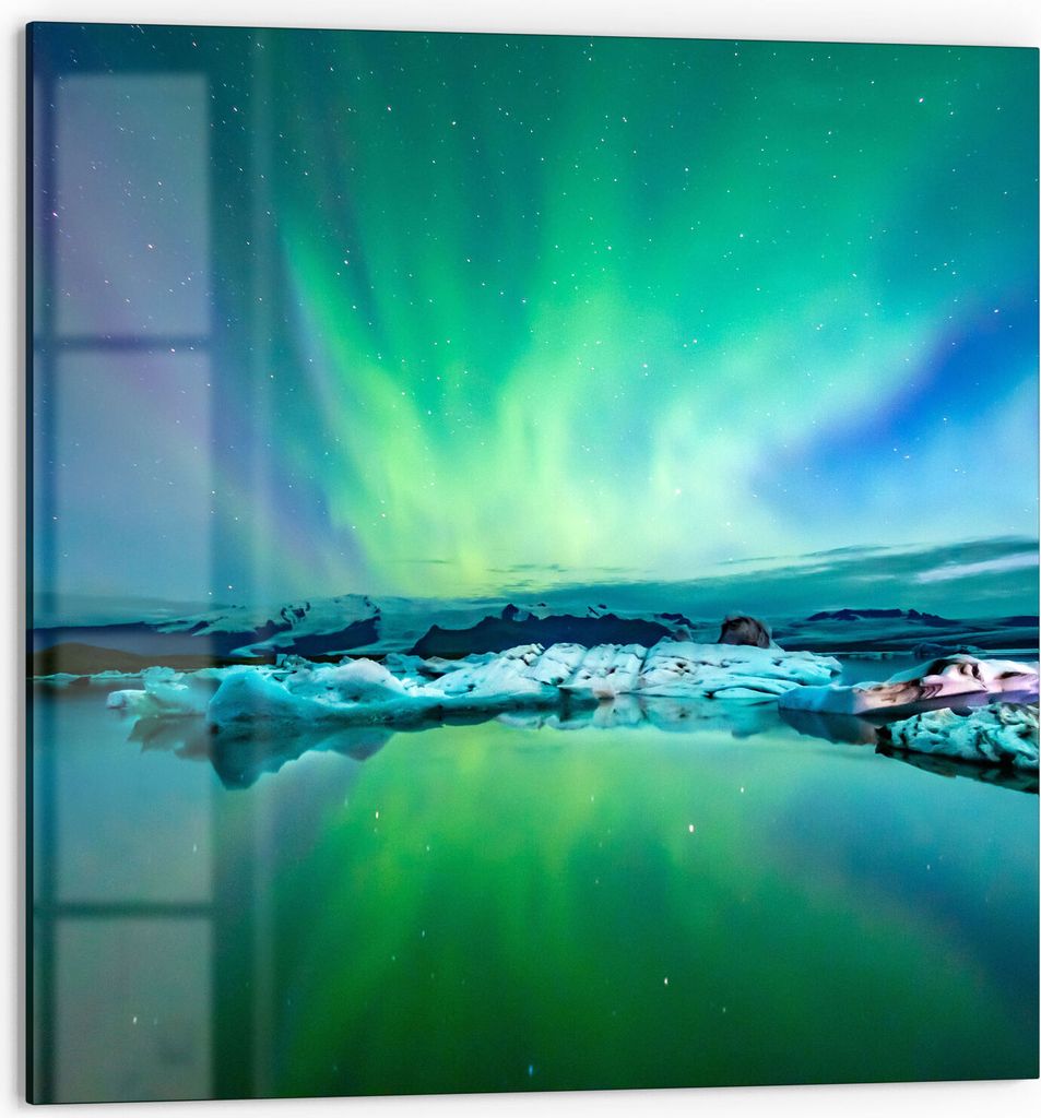 DEQORI Küchenrückwand Glas 60x60 cm 'Leuchtendes Polarlicht' Spritzschutz Bad Rückwand