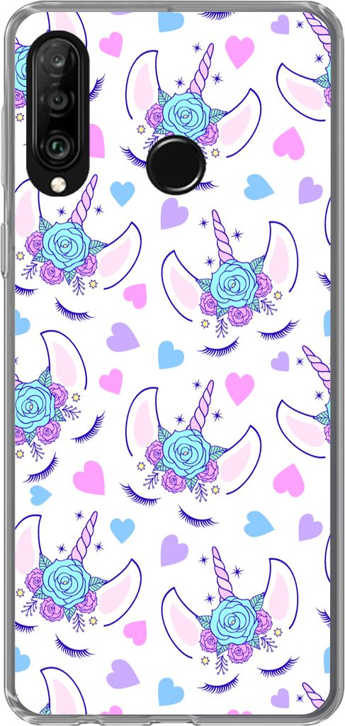 MuchoWow Handyhülle Schutzhülle Hülle für Telefoonhoesje Huawei P30 Lite Mädchen - Einhorn - Blumen - Muster - Mädchen - Kinder - Kinder Si...