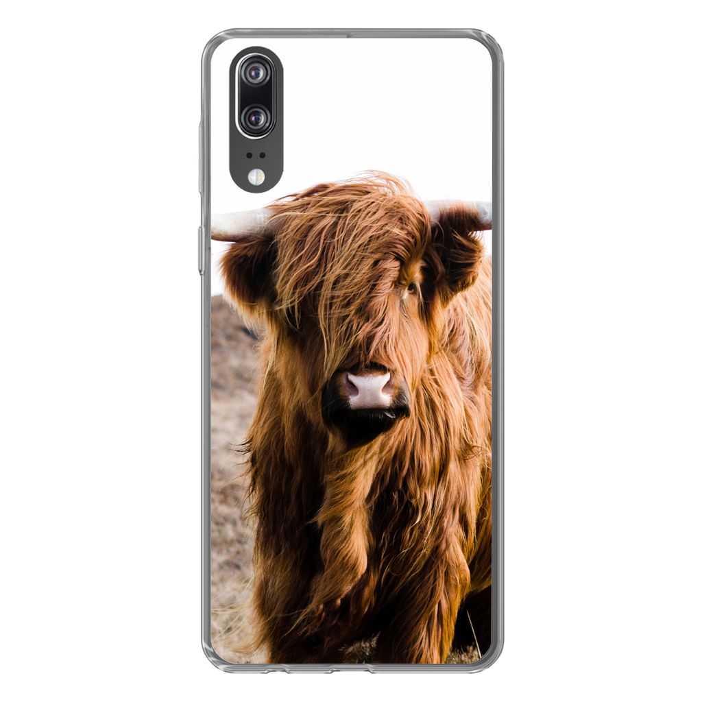 MuchoWow Handyhülle Schutzhülle Hülle für Huawei P20 Schottische Highlander - Landschaft - Kuh - Braun - Tiere - Natur Silikon Softcase Handy...
