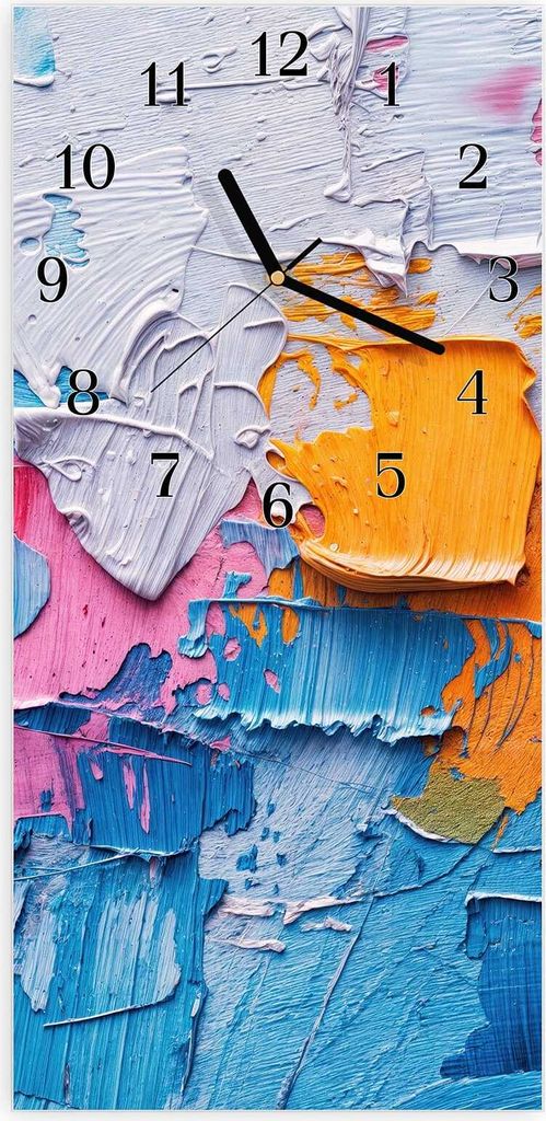 Wanduhr aus Glas mit Motiv Farbstruktur Artwork- 30 x 60 cm - inkl. Aufhängesystem