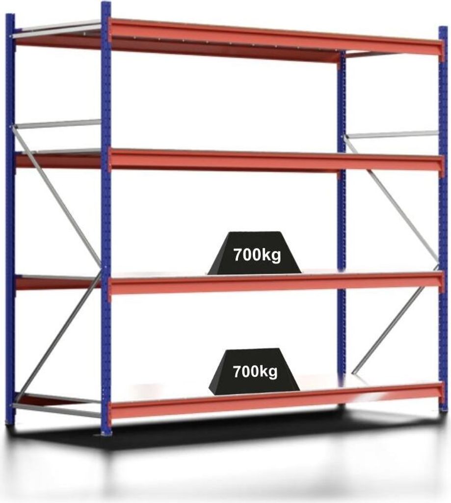 Weitspannregal MOOSE Stecksystem Omega-Profil | Grundregal | HxBxT 250x270x100cm | 4 Ebenen | Stahlplatten-Fachboden | Fachlast 700kg | Enzianblau/...