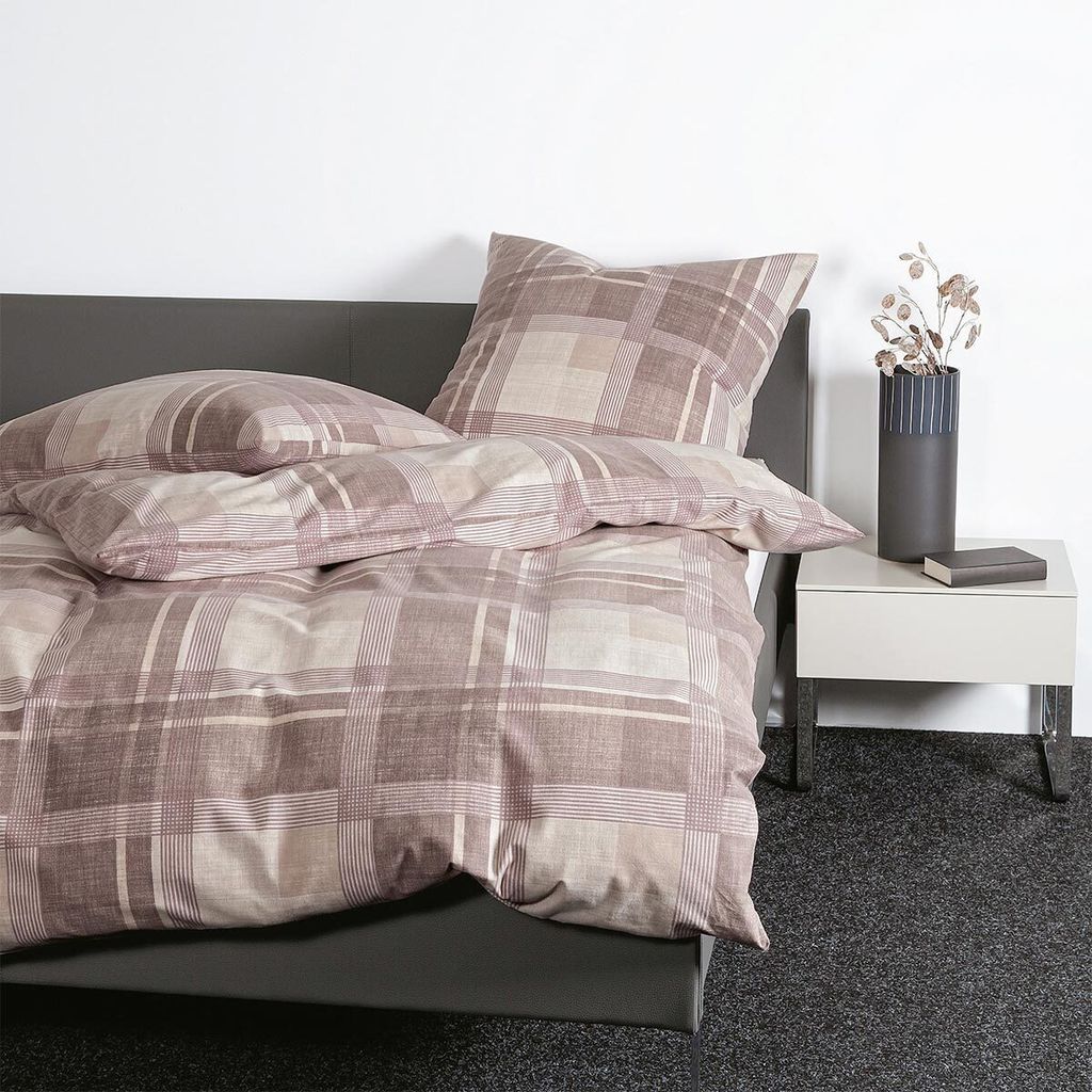 Janine Feinbiber Bettwäsche Davos 65159 naturell mauve 160x210 cm + 65x100 cm