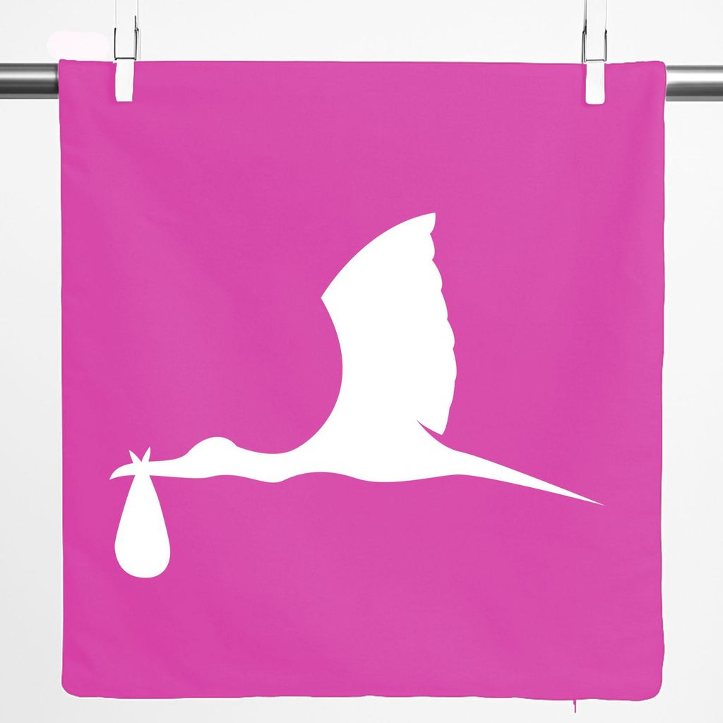 Huuraa Kissenbezug Klapperstorch mit Baby Silhouette 40x40cm Fuchsia Baumwolle Dekokissenbezug Geschenkidee
