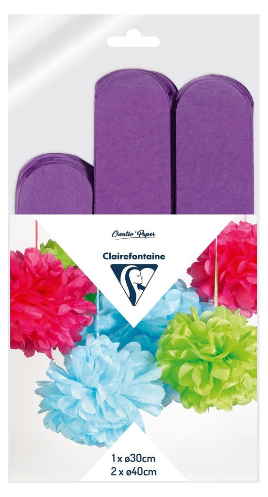 Clairefontaine Set Seide 3 Pompons Ø30x1 Ø40x2 vio