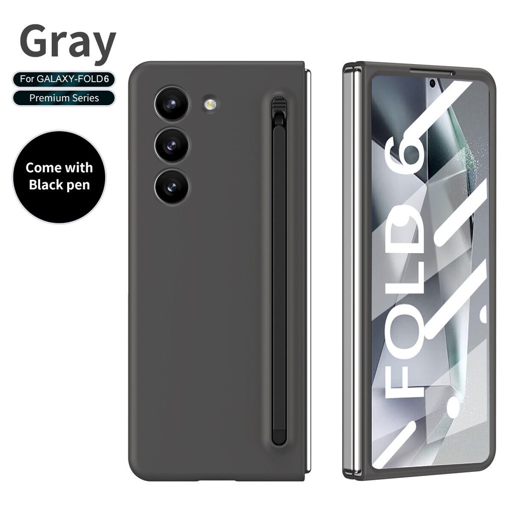Handyhülle für Samsung Galaxy Z Fold 6 Schlank Stoßfest Kratzfest Schutzhülle mit Eingabestift und Displayschutz Dunkelgrau