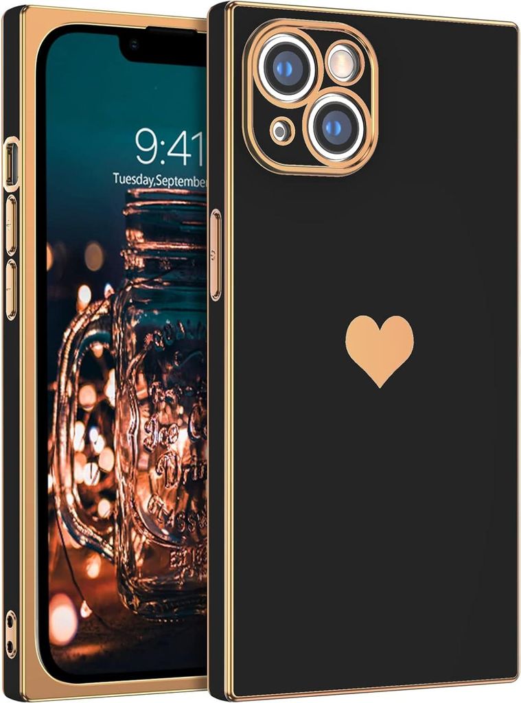 Apple Iphone 13 Hülle Light Silikon Schwarz Gold Mit Herz