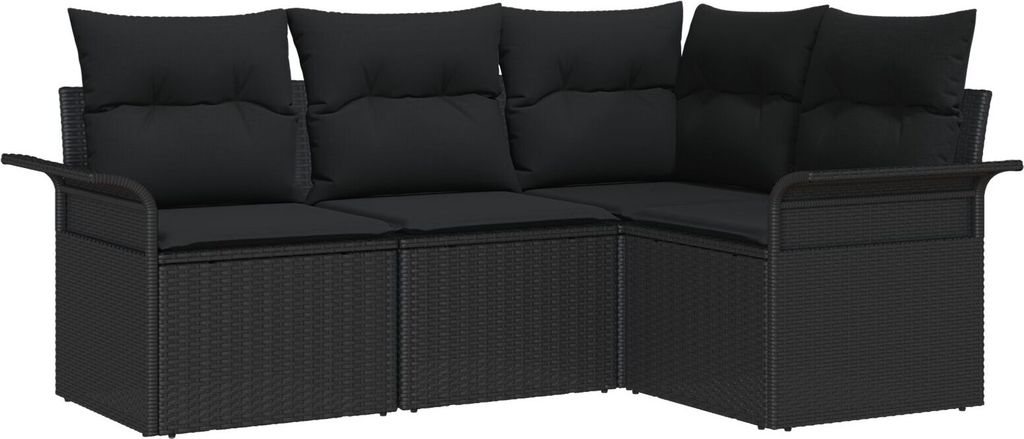 Möbel 4-teiliges Garten Sofa Set mit Kissen Schwarz Poly Rattan - Gartensofas 3345343